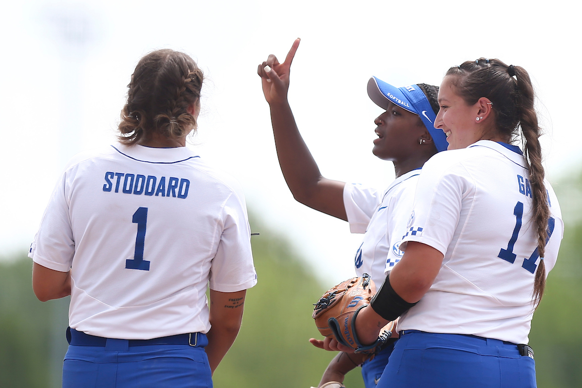 Miranda Stoddard, Meeko Harrison, Sloan Gayan.

Kentucky falls to Virginia Tech 2-9.

Photo by Grace Bradley | UK Athletics