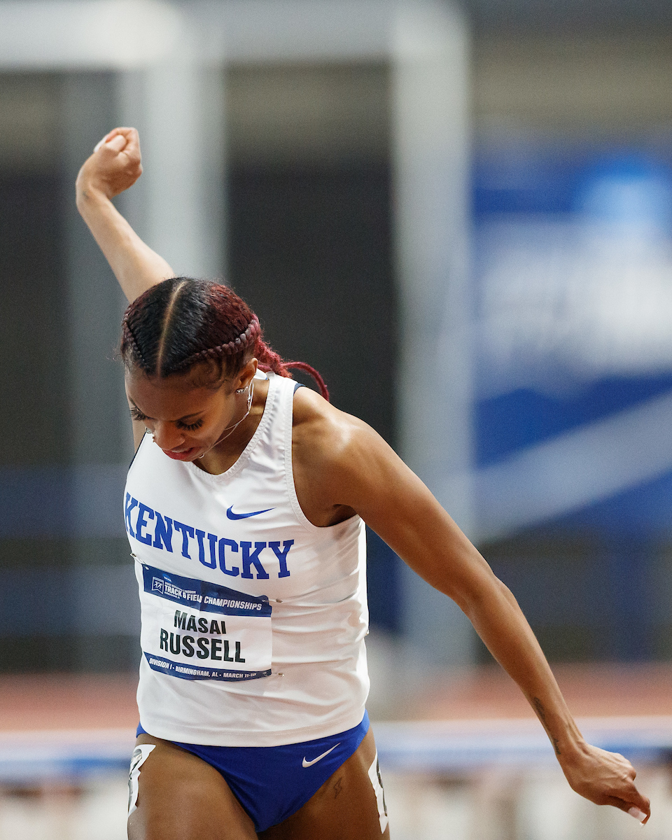 Masai Russell.

Day 1 of NCAA Track and Field Championship.

Photo by Elliott Hess | UK Athletics