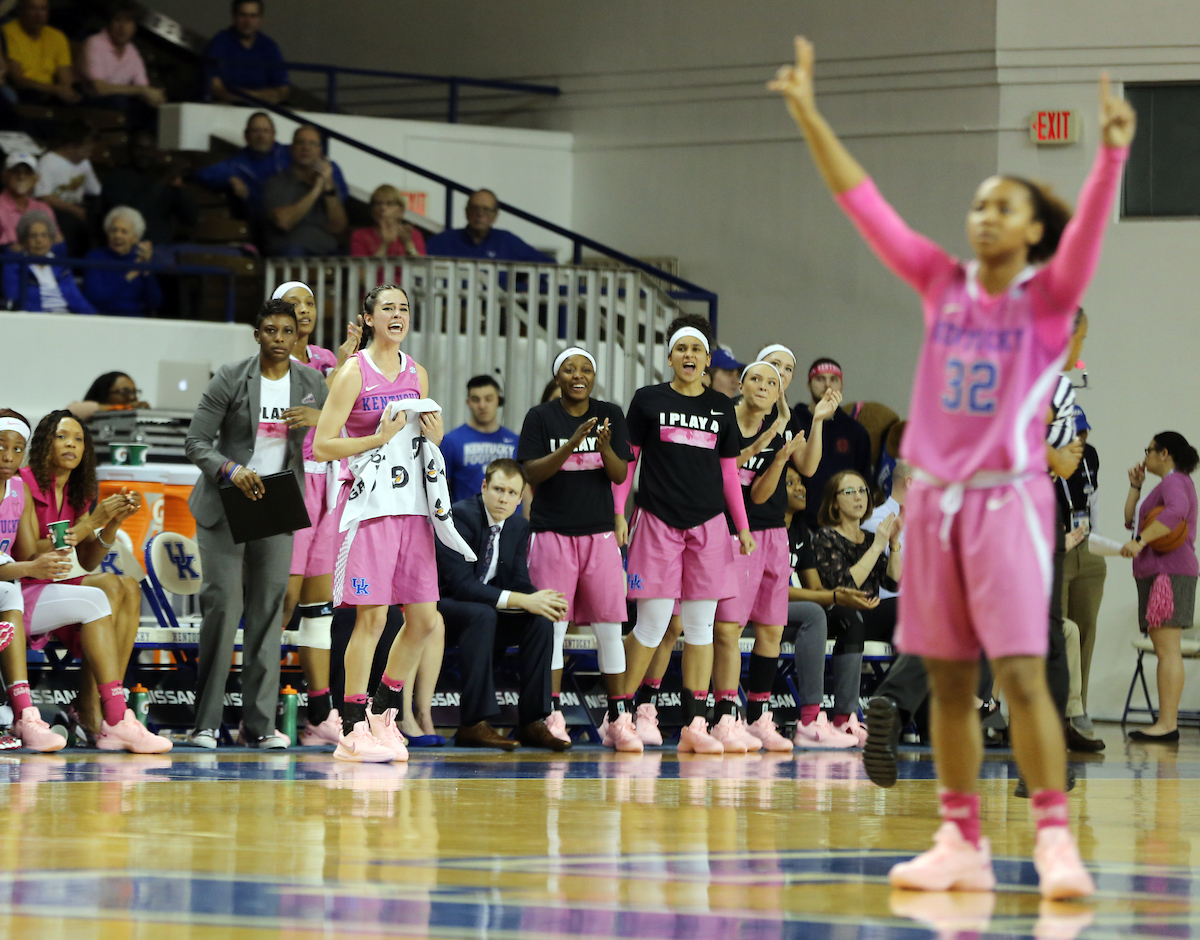 Celebration

The University of Kentucky women's basketball beat Arkansas on Thursday, February 15, 2018 at Memorial Coliseum.

Photo by Britney Howard | UK Athletics