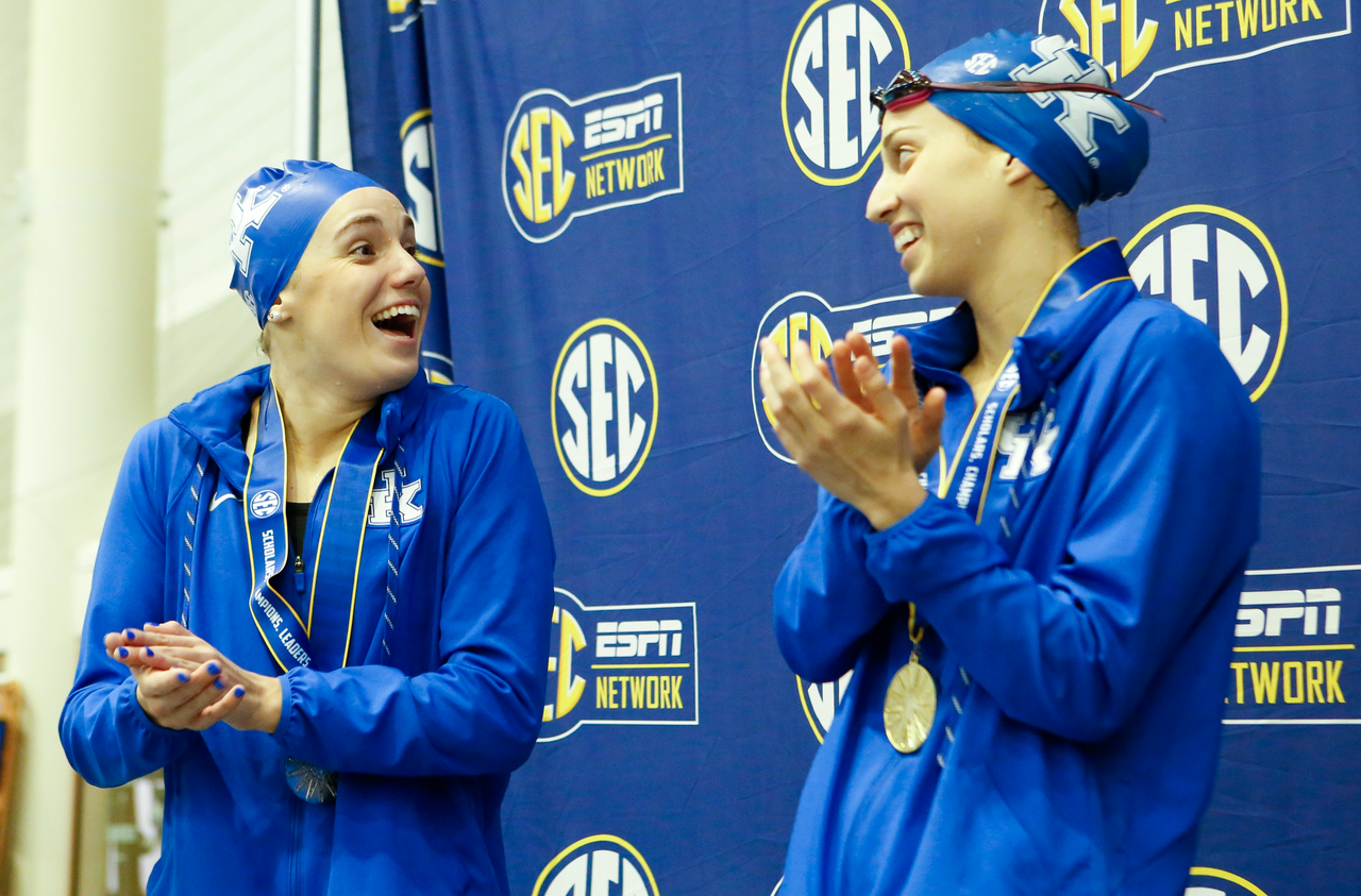 Photos from the afternoon portion of the final day of the 2019 SEC Swimming and Diving Championships in the Gabrielsen Natatorium at the University of Georgia in Athens, Ga., on Saturday, Feb. 23, 2019. (Casey Sykes)