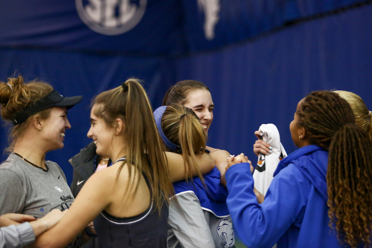 Anastasia Tkachenko and team.

Kentucky beat Texas A&M 4-3.

Photo by Hannah Phillips | UK Athletics