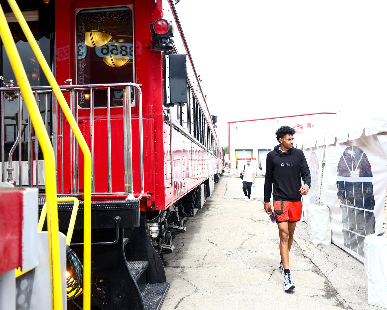 Jacob Toppin.

The Kentucky men's basketball team rode an RJ Corman train to the satellite camp at South Oldham High School in Crestwood, Kentucky.

Photo by Eddie Justice | UK Athletics