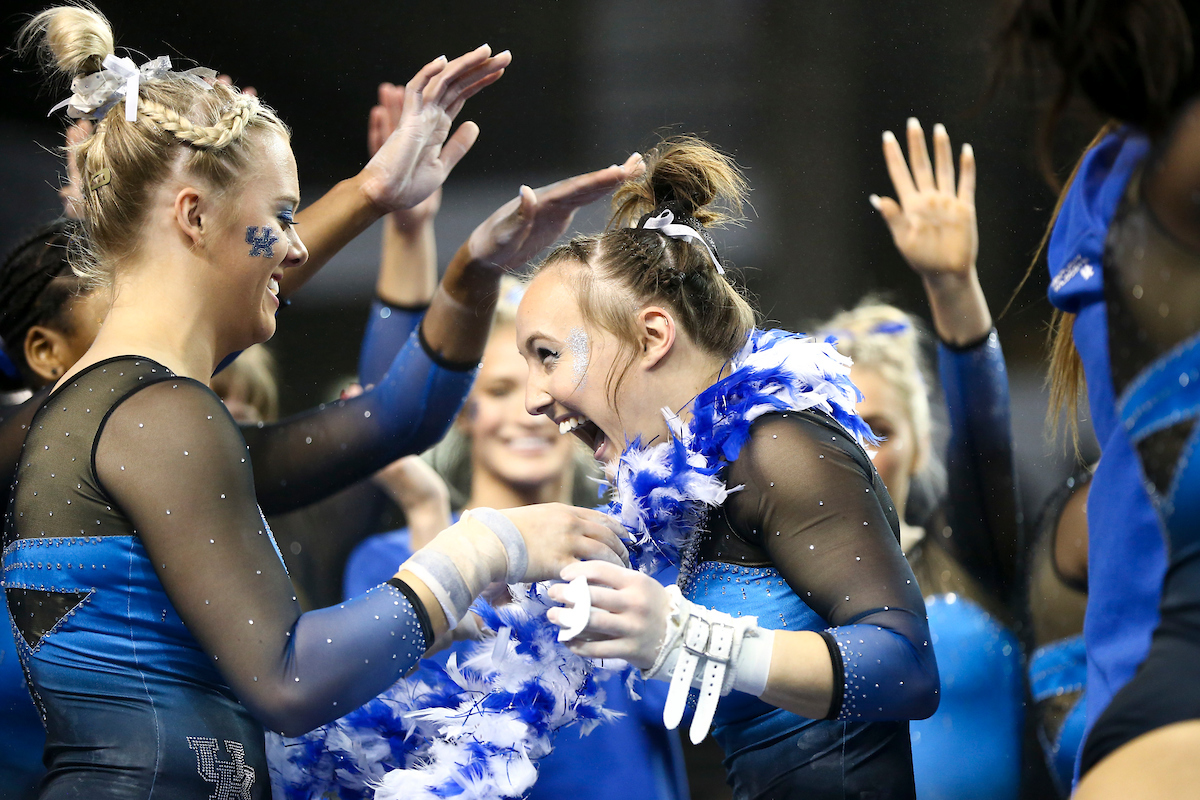 Bailey Bunn, Raena Worley.

Kentucky wins Quad Meet with a score of 197.450.

Photo by Grace Bradley | UK Athletics