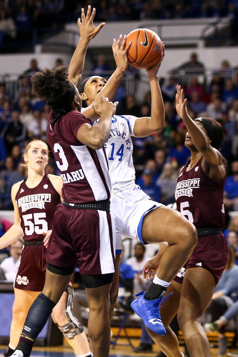 Tatyana Wyatt. 

Kentucky beat Mississippi State 73-62.

Photo by Eddie Justice | UK Athletics