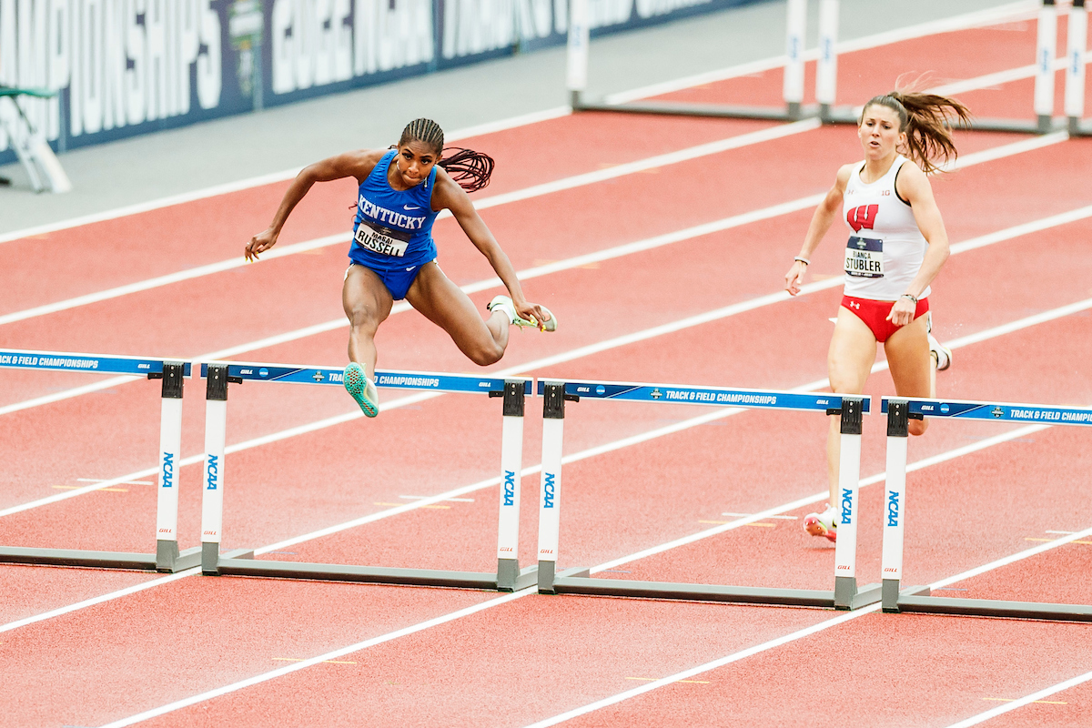 Masai Russell.

Day Four. The UK women’s track and field team placed third at the NCAA Track and Field Outdoor Championships at Hayward Field in Eugene, Or.

Photo by Chet White | UK Athletics