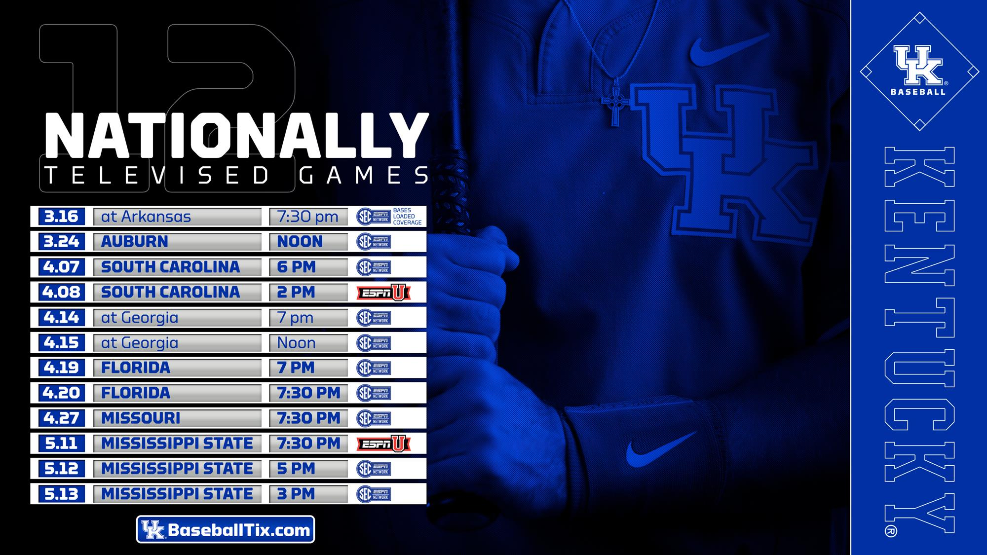 Kentucky Baseball to Appear Twelve Times on National TV