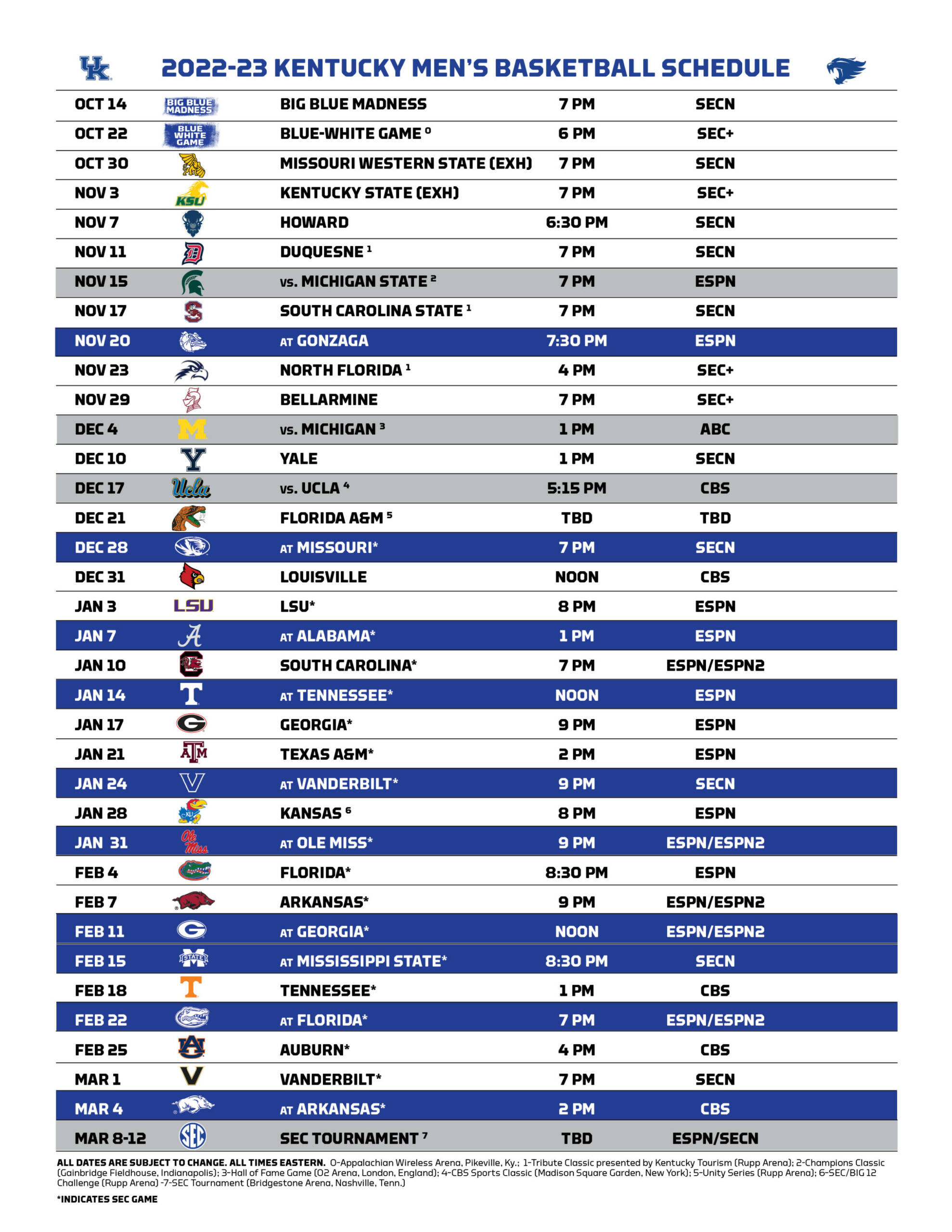 Full 202223 UK Men’s Basketball Schedule Set UK Athletics