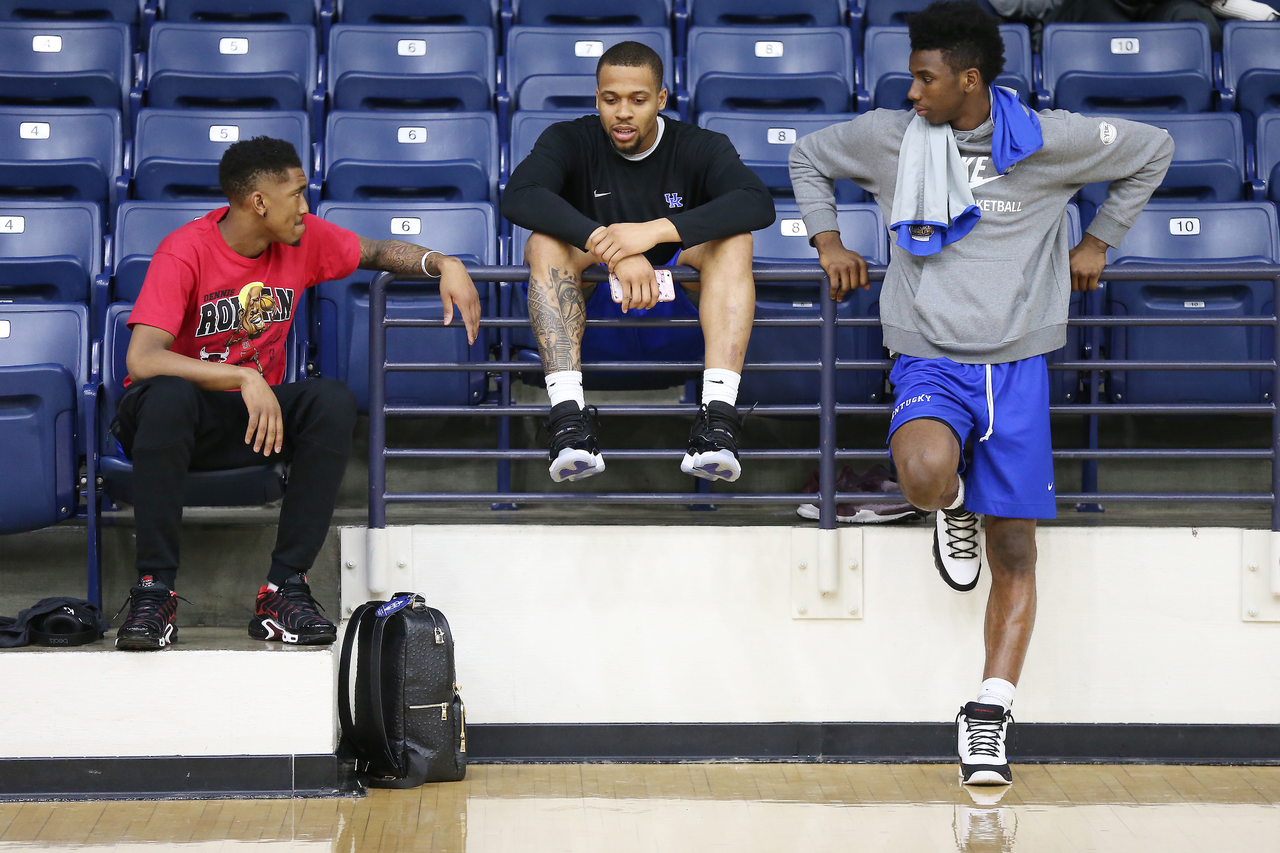 Malik Monk. Isaiah Briscoe. Hamidou Diallo.

The University of Kentucky basketball team. Shoot around and practice on Thursday, March 9, 2017, in Nashville, TN. 2017 SEC Men's Basketball Tournament.

Photo by Chet White | UK Athletics