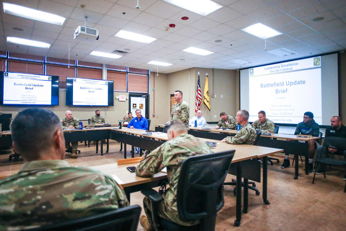 John Calipari. 

The Kentucky men's basketball team visited Fort Knox on Friday to visit with students and take a tour of the General George Patton Museum.

Photo by Grace Bradley | UK Athletics