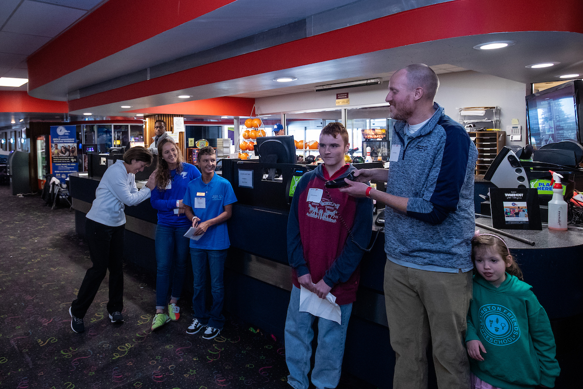 UK athletes bowl with members of Special Olympics at Collins Bowling Alley on , Saturday Dec. 8, 2018  in Lexington, Ky. Photo by Mark Mahan