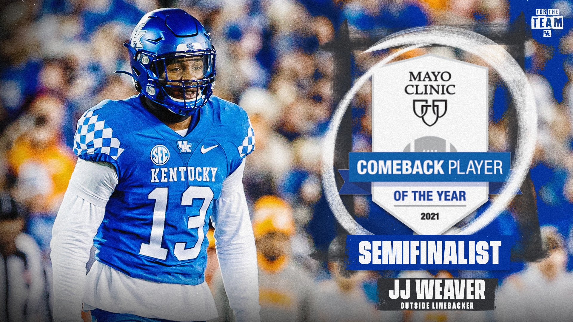 J.J. Weaver Named Semifinalist for Mayo Clinic Comeback Player of the Year