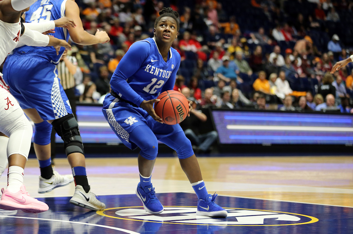 Amanda Paschal

The University of Kentucky women's basketball team beat Alabama in the SEC Tournament on Thursday, March 1, 2018 at Bridgestone Arena in Nashville, TN.

Photo by Britney Howard | UK Athletics