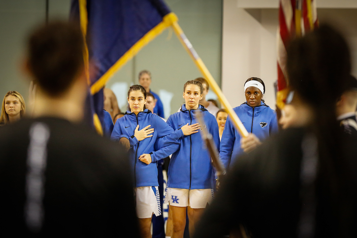 National Anthem. Maci Morris. Blair Green. Rhyne Howard. 

UK Women's Basketball beat High Point University 71-49 at Memorial Coliseum  on Sunday, November 18th, 2018.

Photo by Eddie Justice | UK Athletics