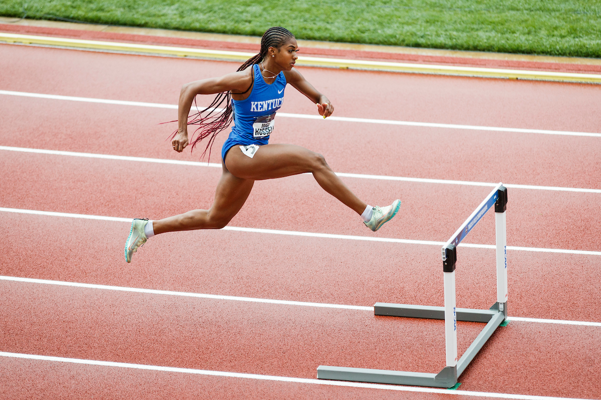 Masai Russell.

Day Four. The UK women’s track and field team placed third at the NCAA Track and Field Outdoor Championships at Hayward Field in Eugene, Or.

Photo by Chet White | UK Athletics