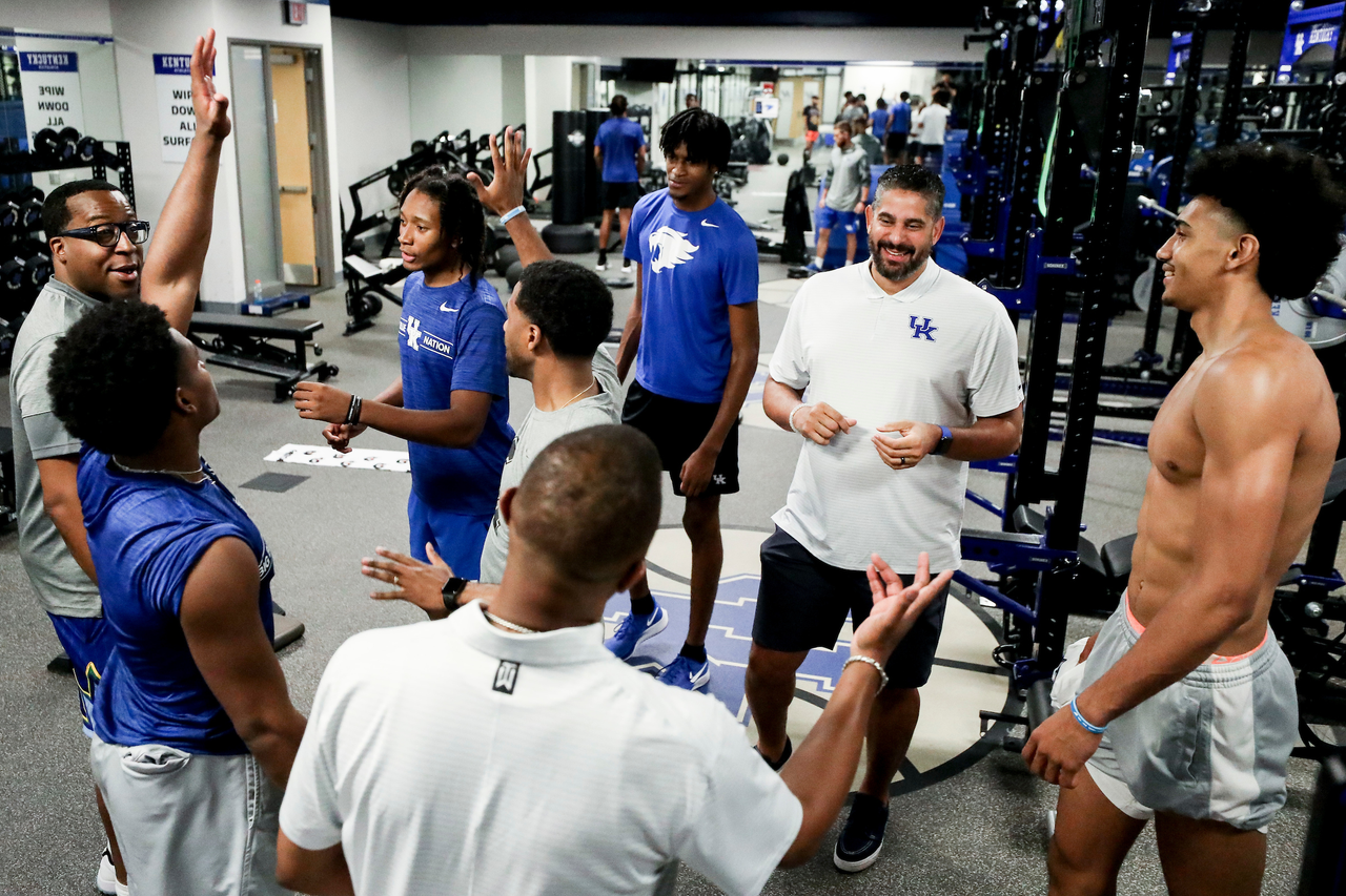 Chin Coleman. Sahvir Wheeler. TyTy Washington. Jai Lucas. Daimion Collins. Orlando Antigua. Jacob Toppin. Bruiser Flint.

The Kentucky men's basketball team participating in its summer strength and conditioning program.

Photo by Chet White | UK Athletics
