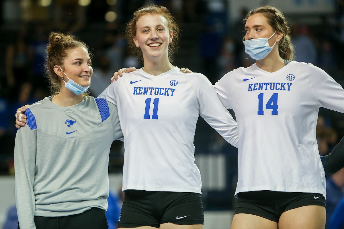 Riah Walker, Elise Goetzinger, and Bella Bell.

Kentucky beats Mizzou 3 - 0.

Photo by Sarah Caputi | UK Athletics
