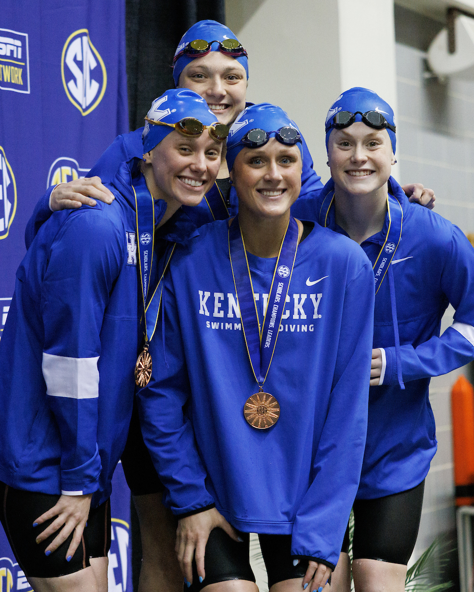Caitlin Brooks, Bailey Bonnett, Riley Gaines, Sophie Sorenson.

Day four of the SEC Swim and Dive Championship.

Photo by Elliott Hess | UK Athletics