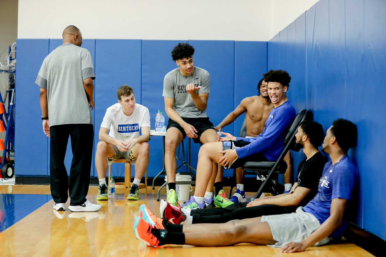 Bruiser Flint. Brennan Canada. Jacob Toppin. Kareem Watkins. Zan Payne. Davion Mintz. Keion Brooks Jr.

Menâ??s basketball practice.

Photo by Chet White | UK Athletics