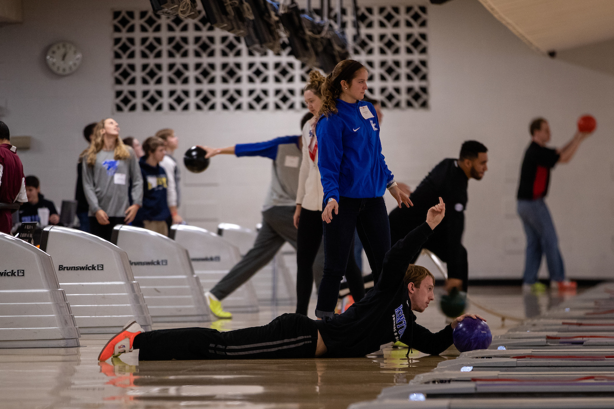 UK athletes bowl with members of Special Olympics at Collins Bowling Alley on , Saturday Dec. 8, 2018  in Lexington, Ky. Photo by Mark Mahan