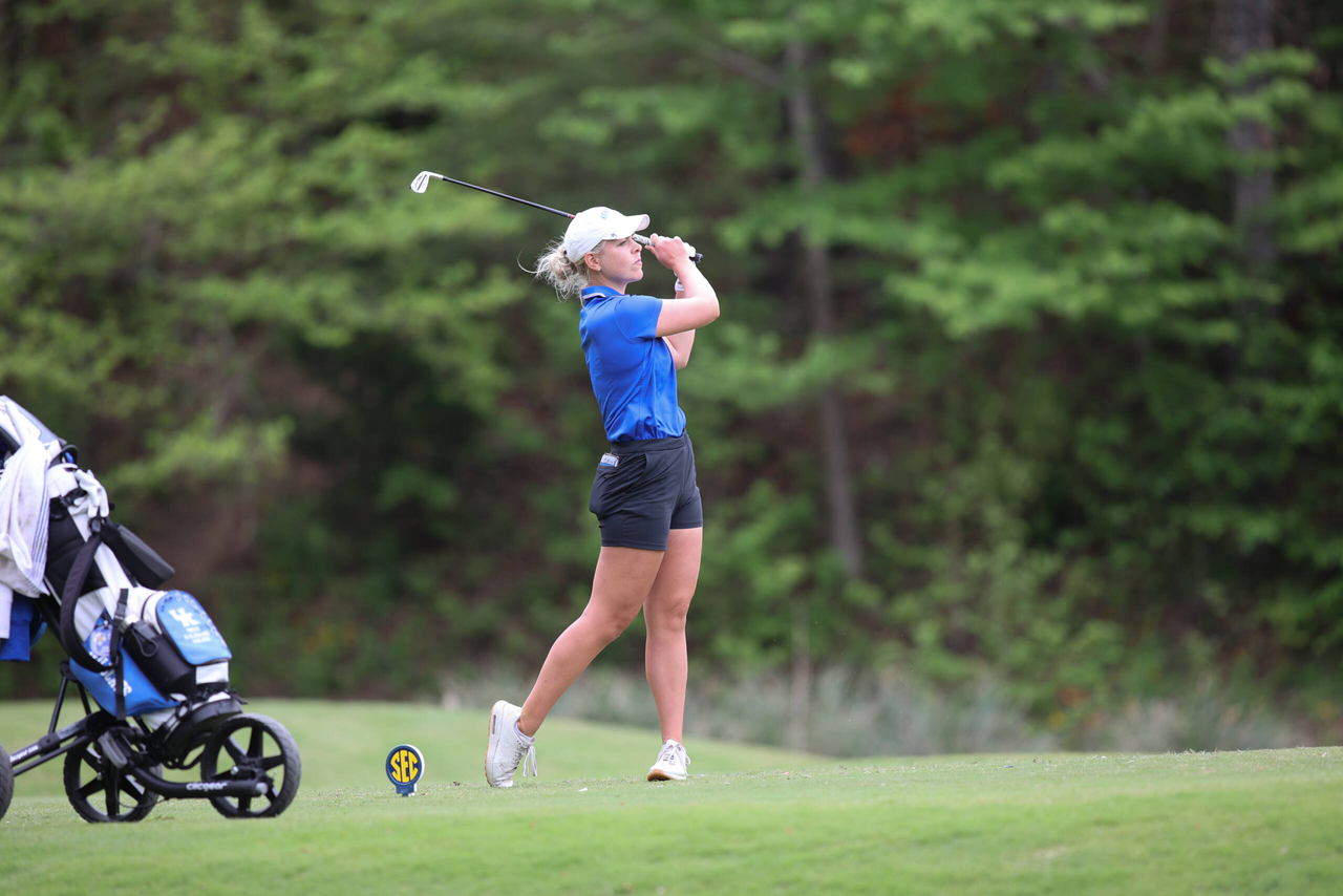 Rikke Svejgard Nielsen at the 2021 SEC Women's Golf Championship at Greystone Golf & Country Club in Birmingham, Alabama.
