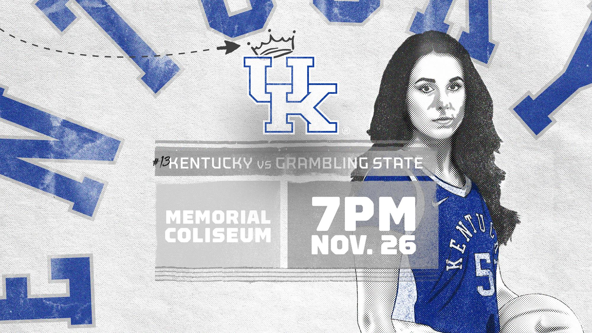 No. 13 Kentucky Hosts Grambling State Tuesday Night in Memorial Coliseum