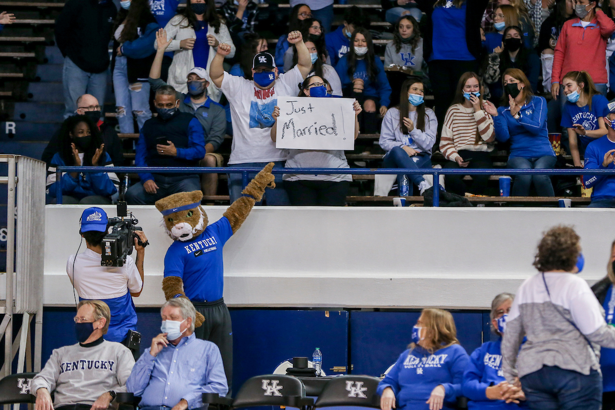 Wildcat and Fans.

Kentucky sweeps Texas A&M 3 - 0.

Photo by Sarah Caputi | UK Athletics