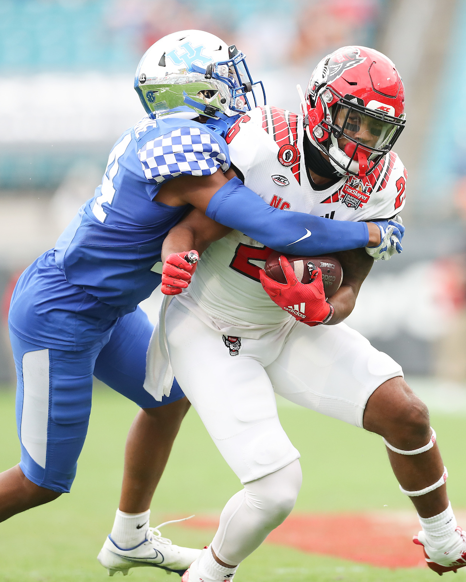 CARRINGTON VALENTINE.

Kentucky beats NC State, 23-21, to win the TaxSlayer Gator Bowl.

Photo by Elliott Hess | UK Athletics