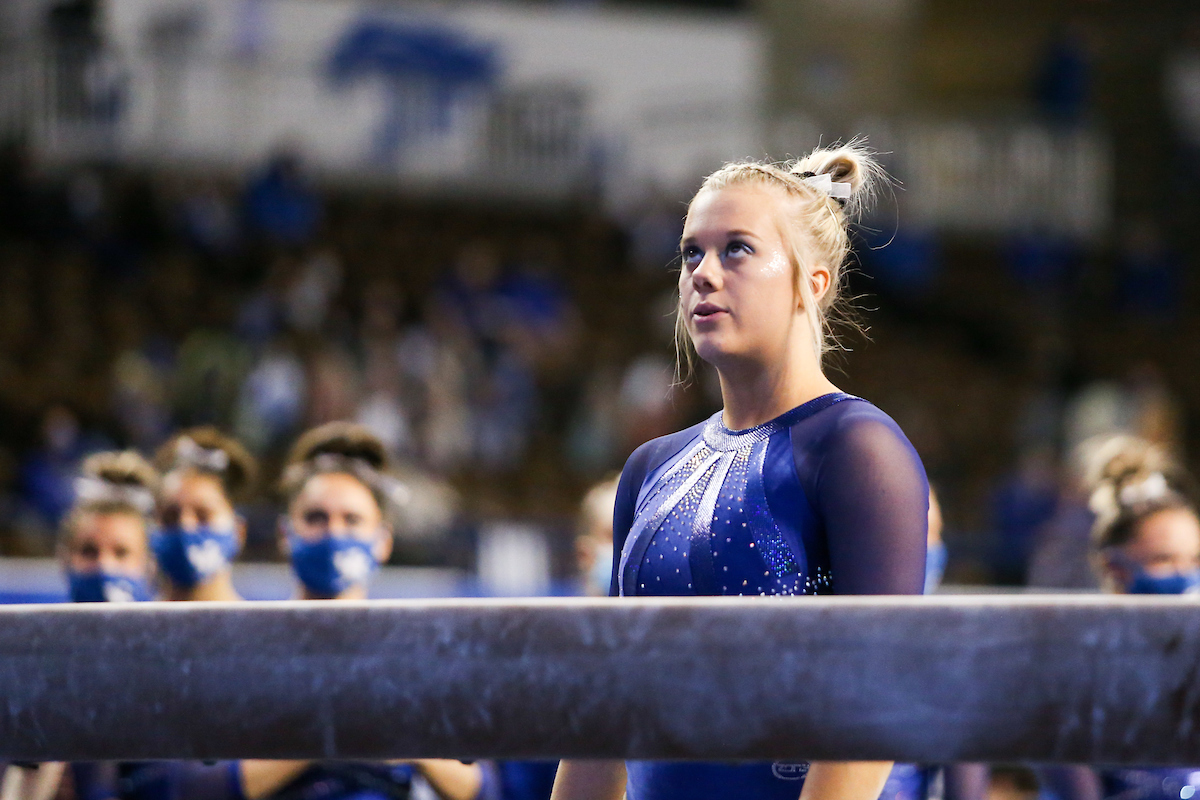 Bailey Bunn.

Kentucky falls to Alabama 196.775 - 196.350.

Photo by Hannah Phillips | UK Athletics