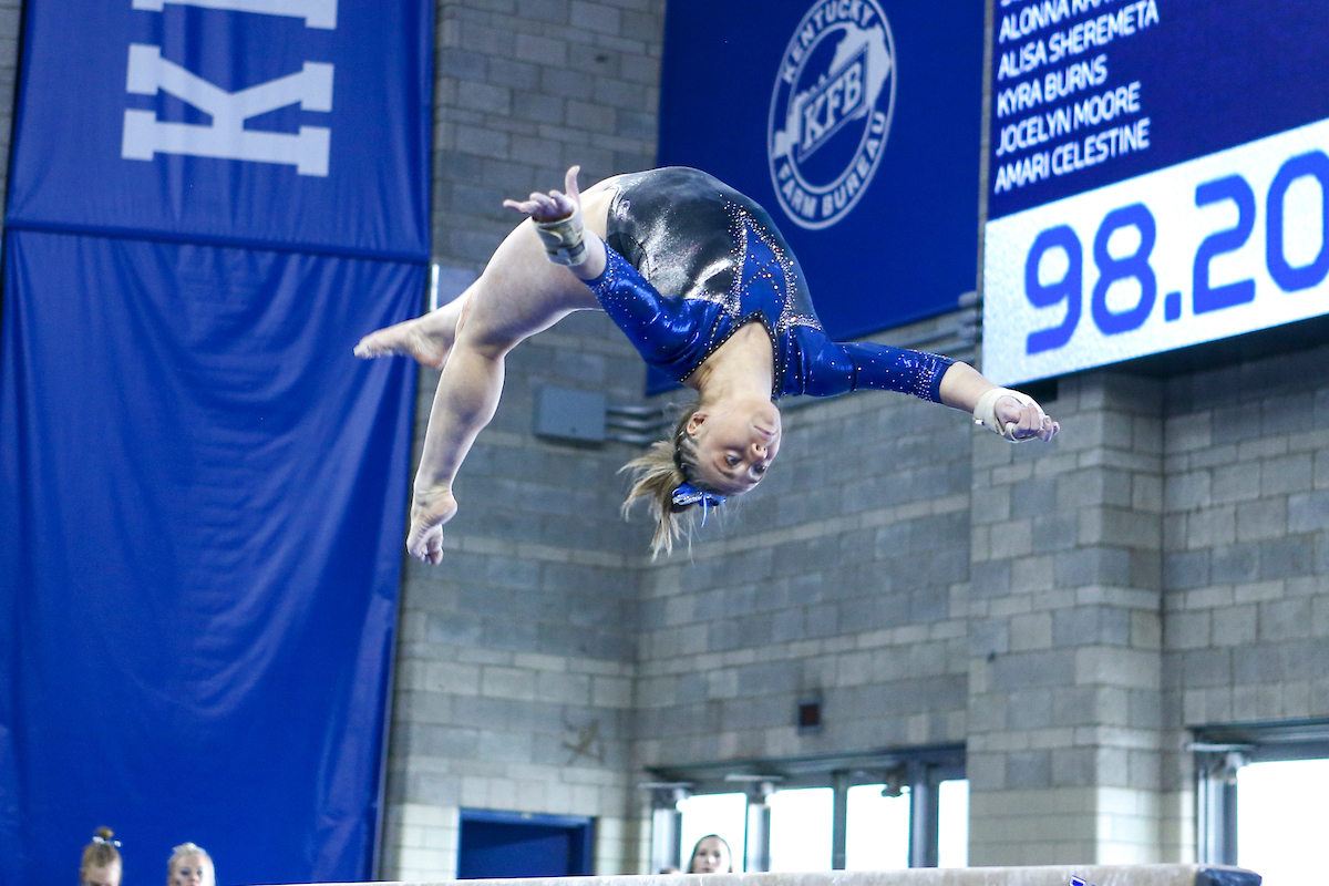 Shealyn Luksik.

Kentucky defeats Mizzou 197.450-196.875.

Photo by Sarah Caputi | UK Athletics
