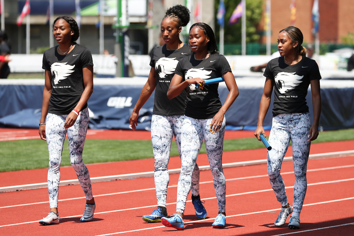 Kianna Gray. Jasmine Camacho-Quinn. Kayelle Clarke. Celera Barnes.

NCAA Track and Field Outdoor National Championships. Eugene, Oregon. Tuesday, June 5, 2018.

Photo by Chet White | UK Athletics