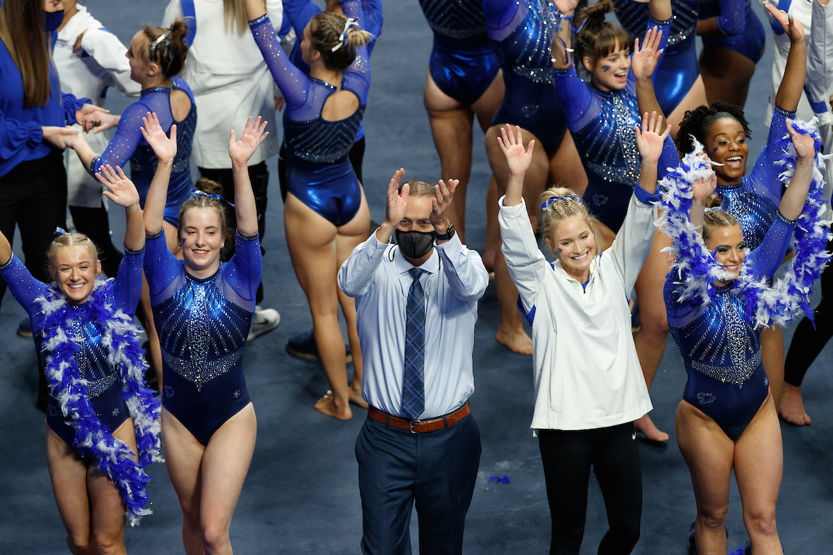 TEAM. COACH TIM GARRISON.

Kentucky beats Ball State, 196.525-194.750.

Photo by Elliott Hess | UK Athletics