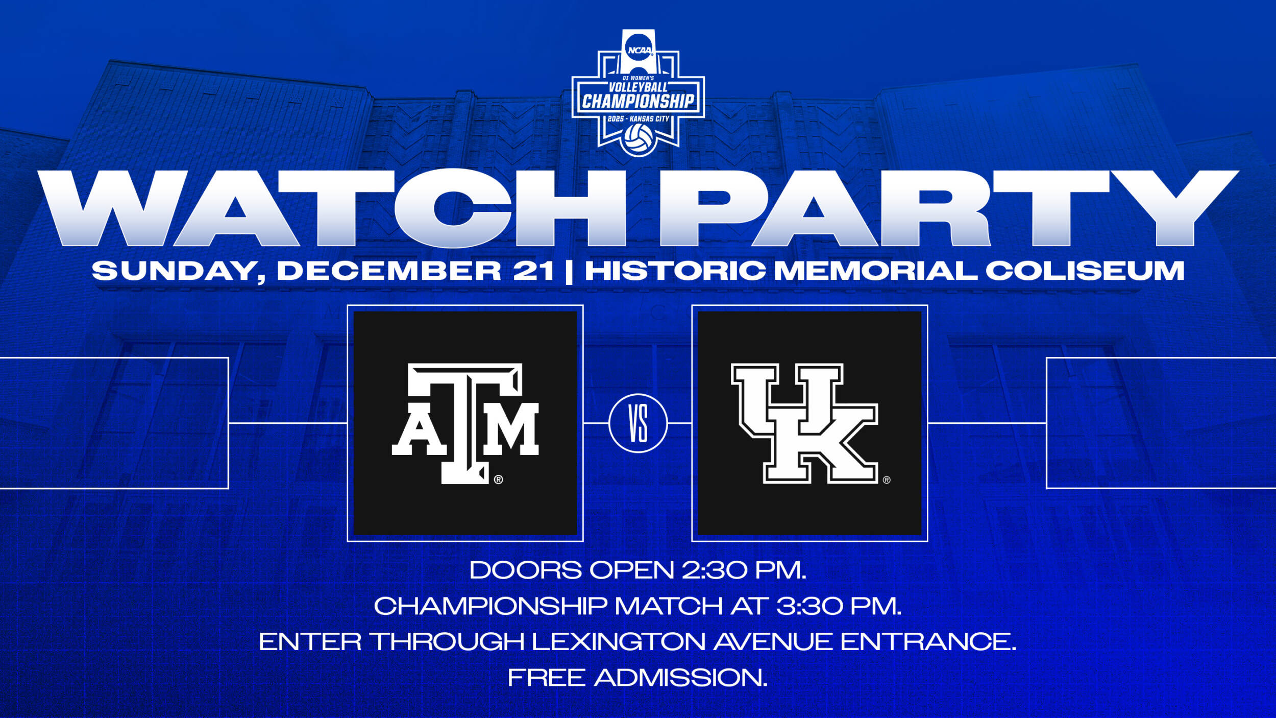 Fans Invited to Kentucky Volleyball Watch Party for National Championship Match in Historic Memorial Coliseum