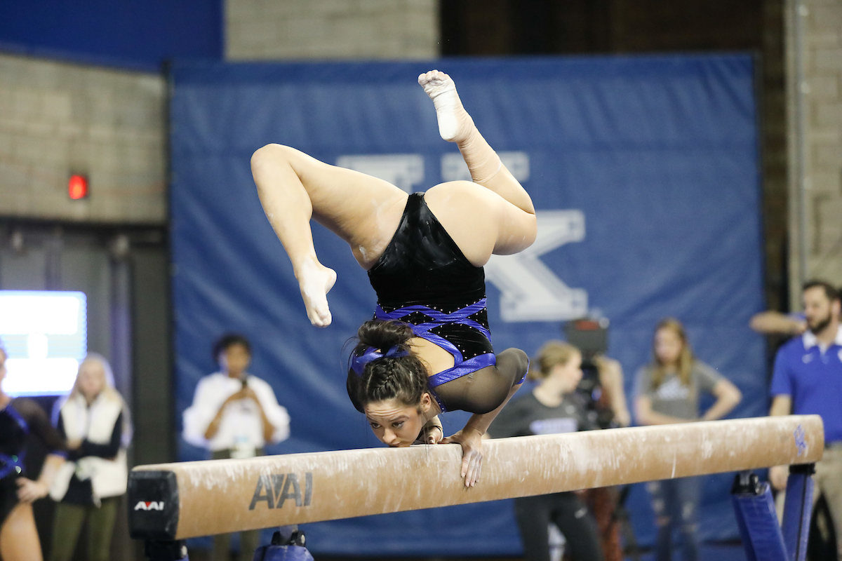 KATIE STUART.

The University of Kentucky gymnastics team defeats Missouri on Friday, February 23, 2018 at Memorial Coliseum in Lexington, Ky.

Photo by Elliott Hess | UK Athletics