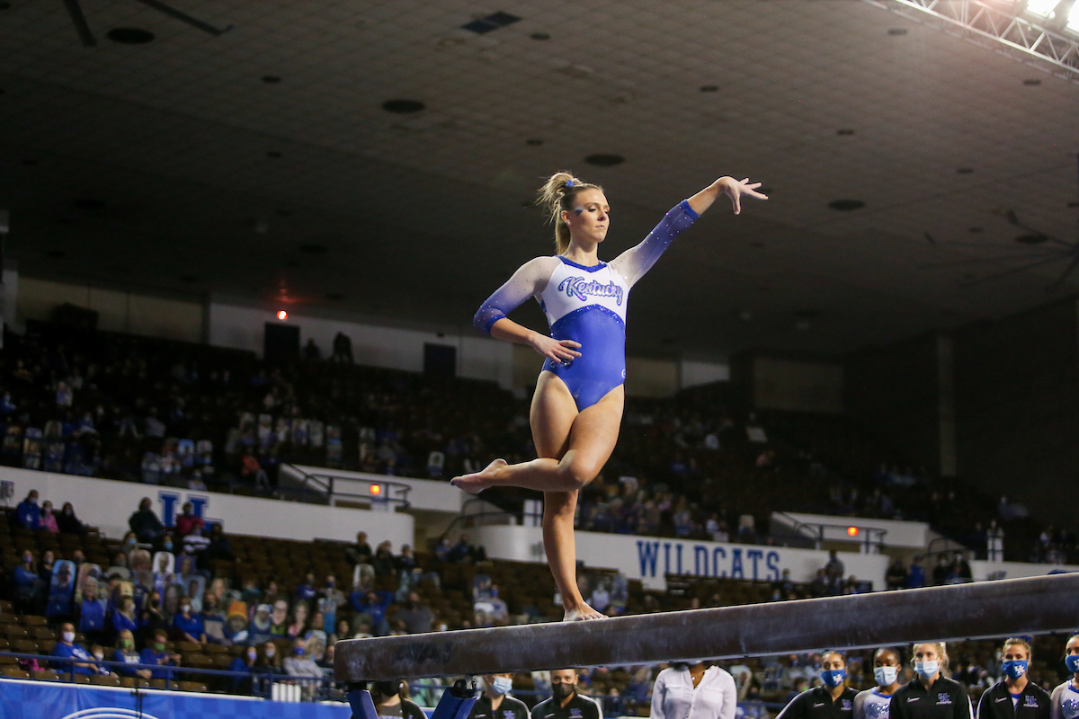 Mackenzie Harman.

Kentucky beats LSU 197.100 - 196.800

Photo by Hannah Phillips | UK Athletics