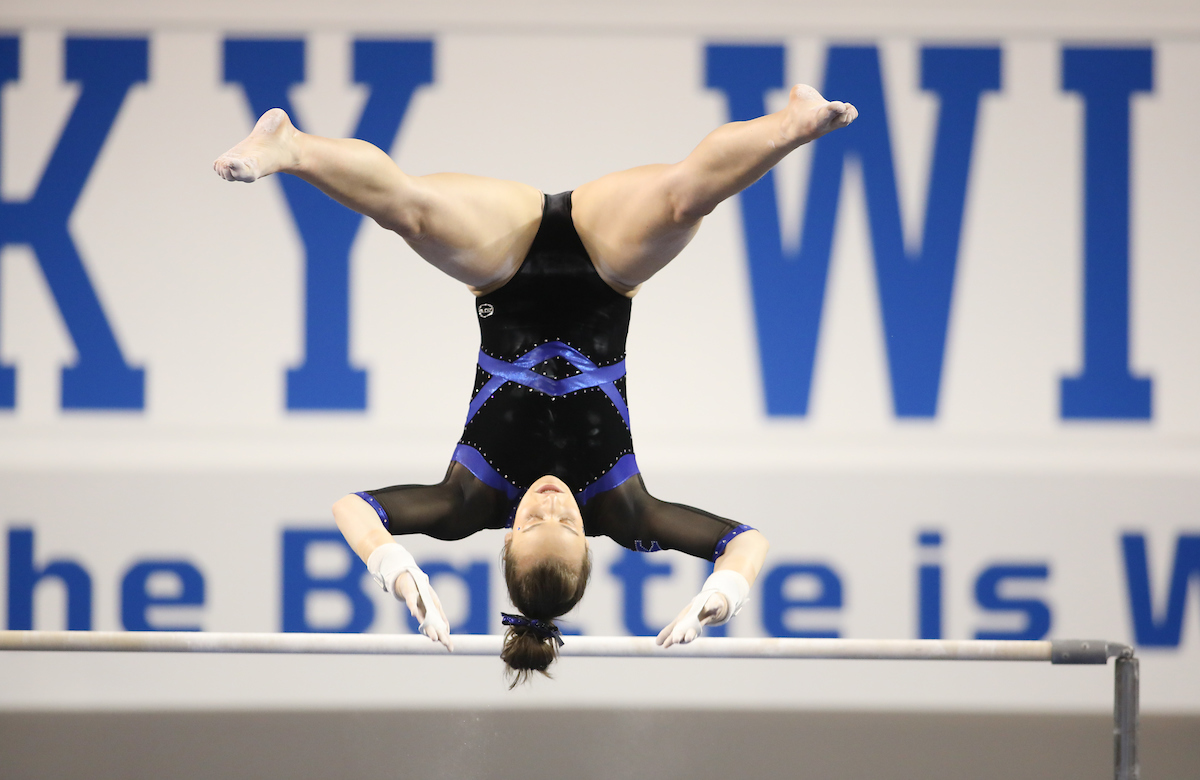 KATRINA COCA.

The University of Kentucky gymnastics team defeats Missouri on Friday, February 23, 2018 at Memorial Coliseum in Lexington, Ky.

Photo by Elliott Hess | UK Athletics
