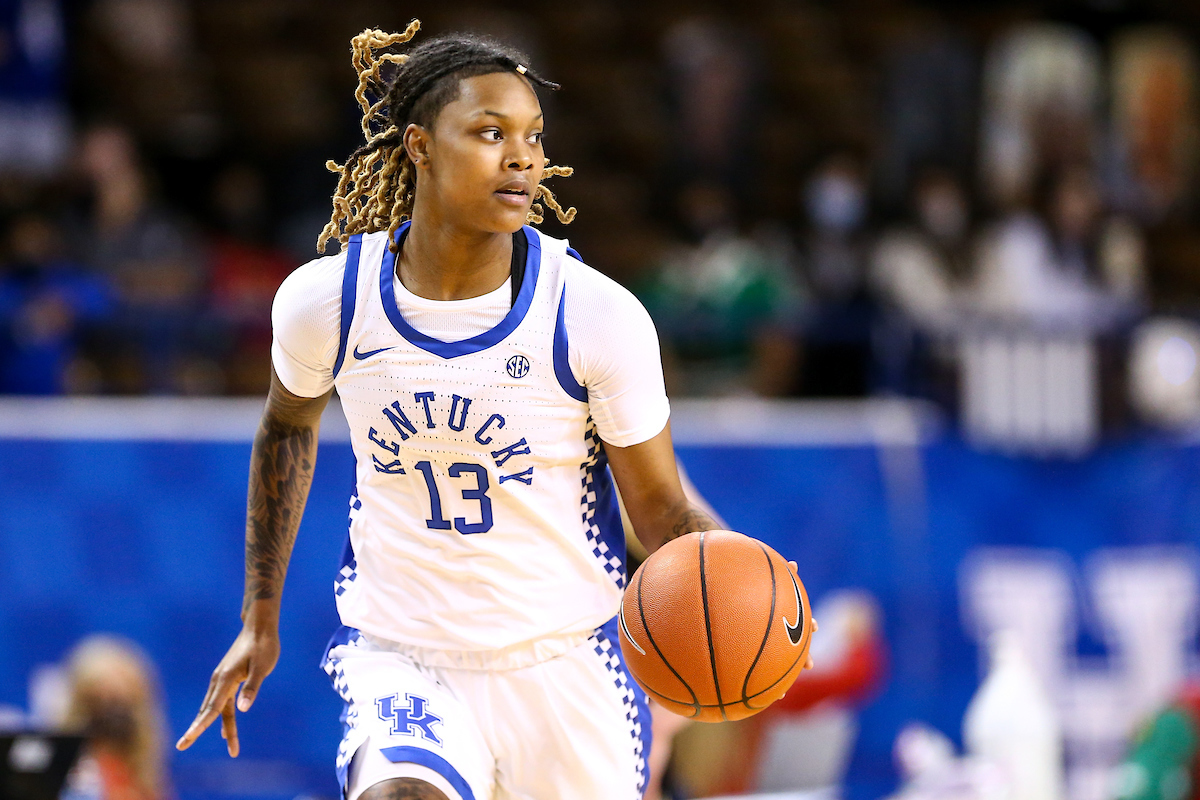 Jazmine Messengill. 

Kentucky beats Worfford 98-37.

Photo by Eddie Justice | UK Athletics