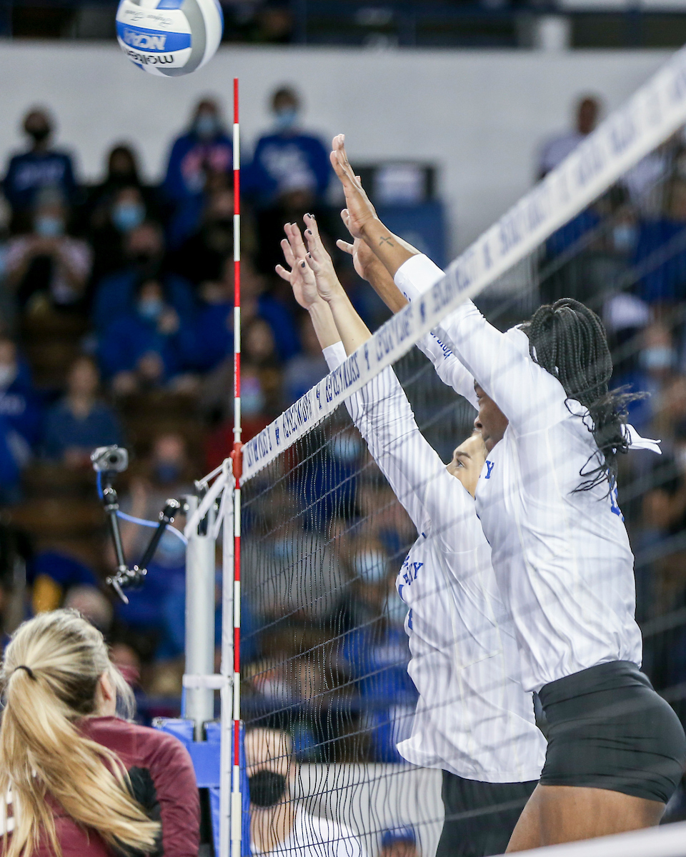 Emma Grome and Azhani Tealer.

Kentucky sweeps Texas A&M 3 - 0.

Photo by Sarah Caputi | UK Athletics
