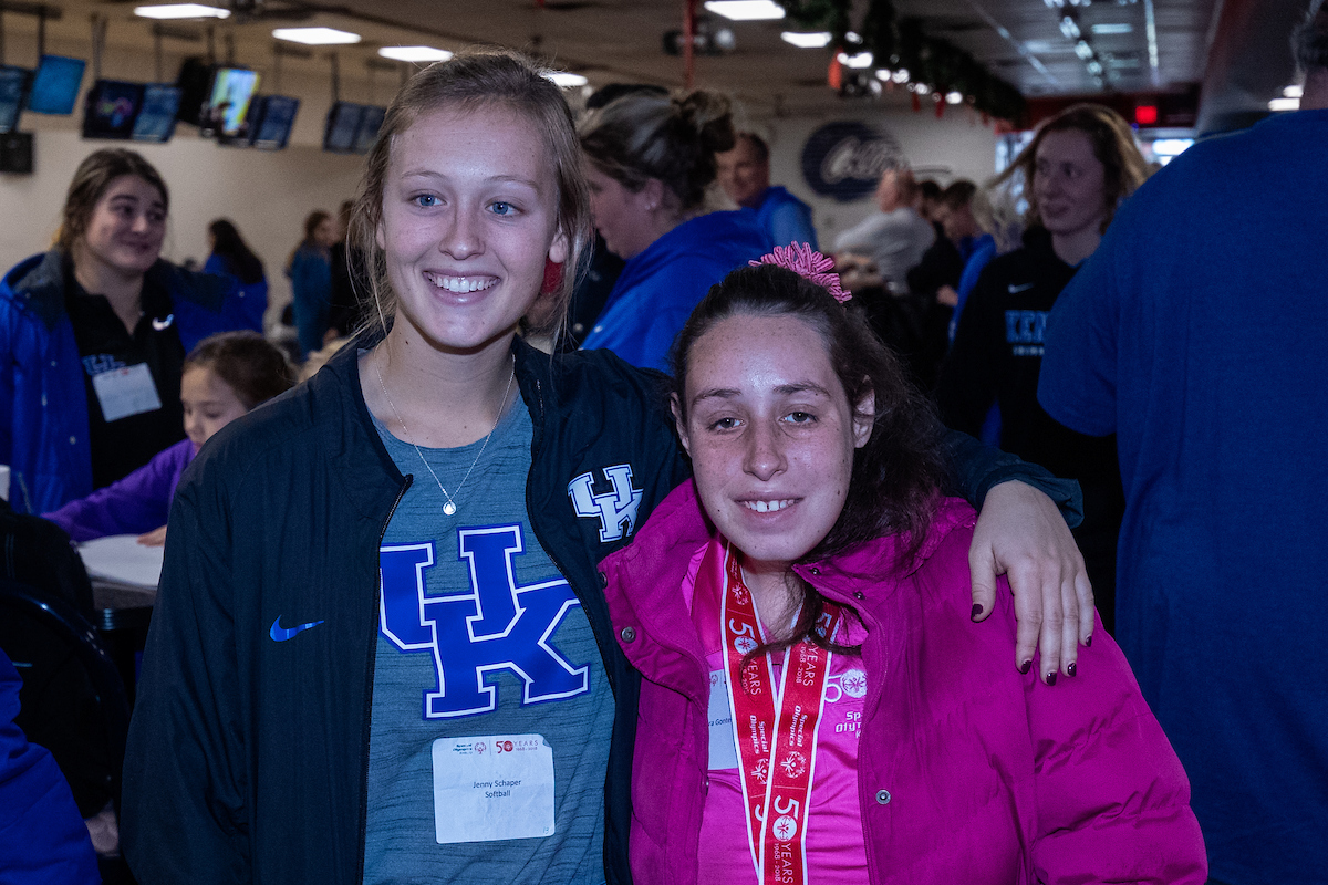 UK athletes bowl with members of Special Olympics at Collins Bowling Alley on , Saturday Dec. 8, 2018  in Lexington, Ky. Photo by Mark Mahan