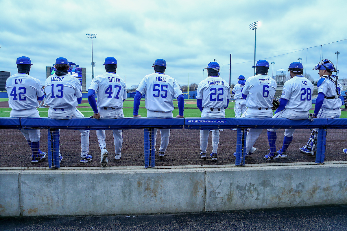 Tanner Kim, James McCoy, Ryan Ritter, Adam Fogel, John Thrasher, Reuben Church, Jacob Plastiak, and Devin Burkes.

Kentucky defeats Western Michigan 14-3.

Photo by Sarah Caputi | UK Athletics