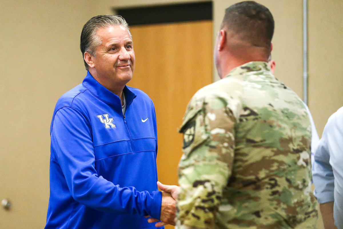 John Calipari.

The Kentucky men's basketball team visited Fort Knox on Friday to visit with students and take a tour of the General George Patton Museum.

Photo by Grace Bradley | UK Athletics