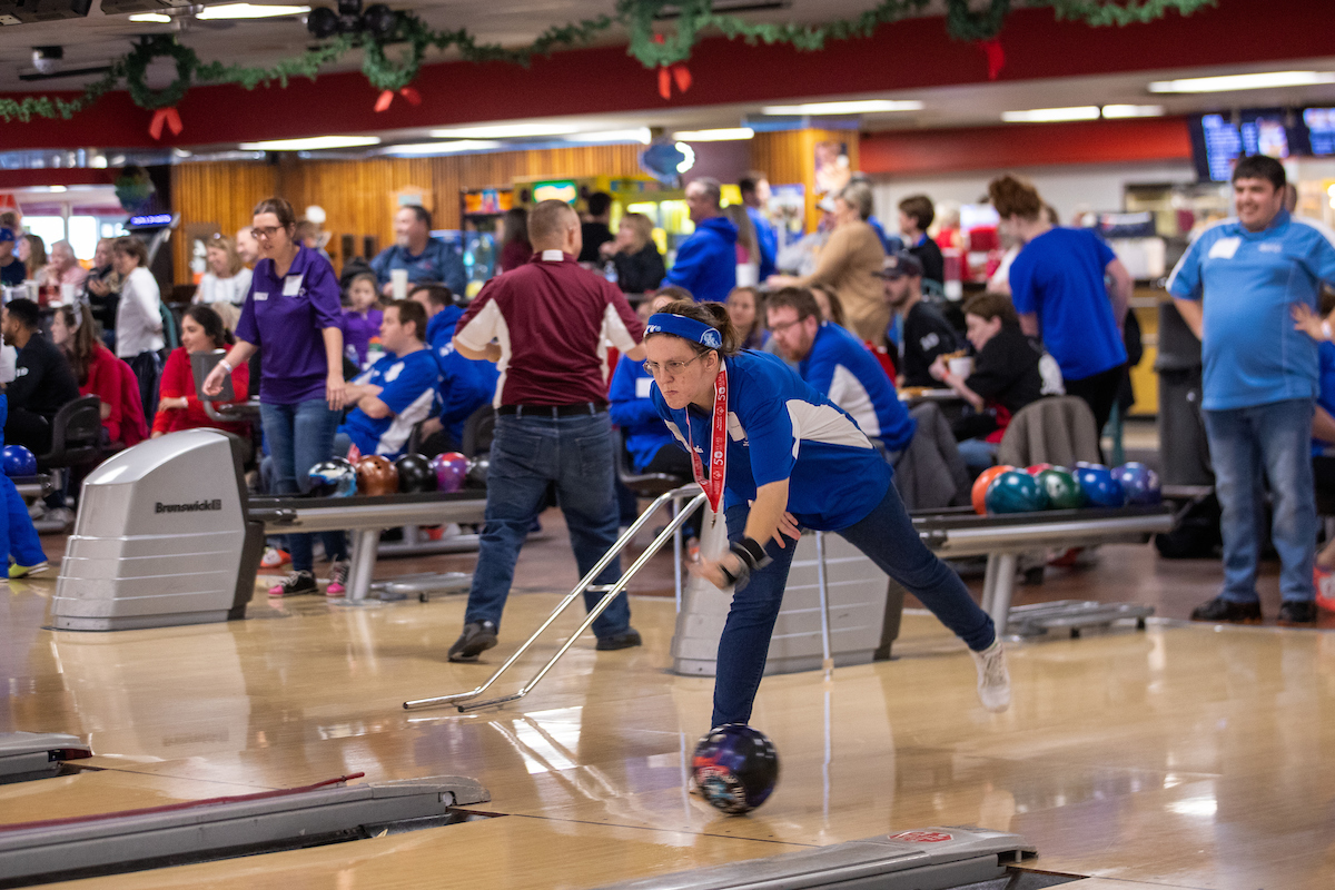 UK athletes bowl with members of Special Olympics at Collins Bowling Alley on , Saturday Dec. 8, 2018  in Lexington, Ky. Photo by Mark Mahan