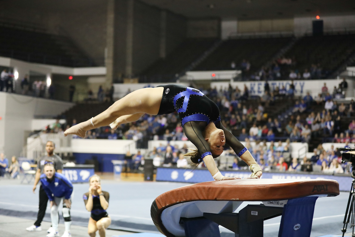 KATIE STUART.

The University of Kentucky gymnastics team defeats Missouri on Friday, February 23, 2018 at Memorial Coliseum in Lexington, Ky.

Photo by Elliott Hess | UK Athletics