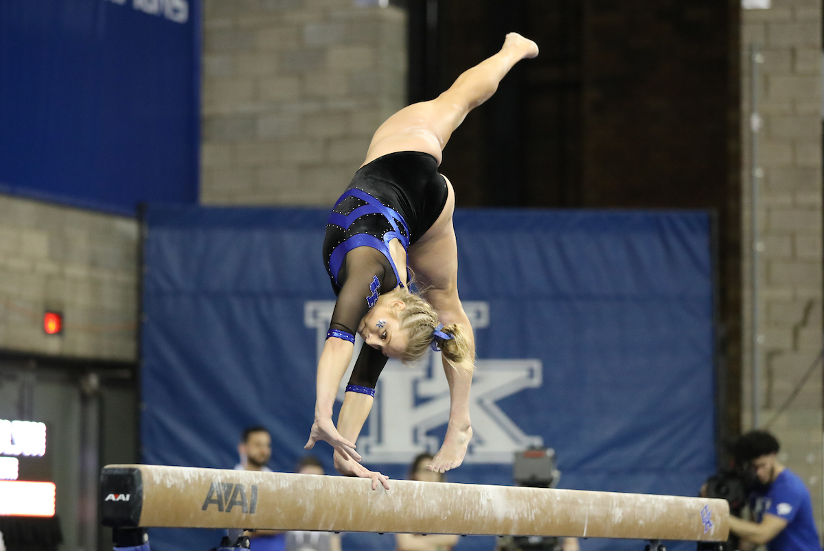 MOLLIE KORTH.

The University of Kentucky gymnastics team defeats Missouri on Friday, February 23, 2018 at Memorial Coliseum in Lexington, Ky.

Photo by Elliott Hess | UK Athletics