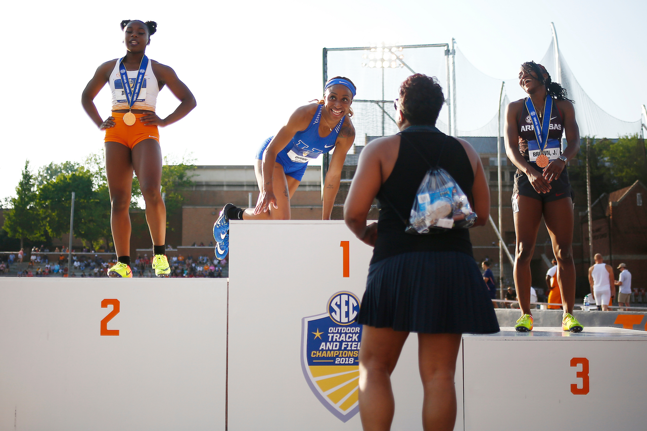 Jasmine Camacho-Quinn. LaVonna Martin-Floreal.

Day three of the 2018 SEC Outdoor Track and Field Championships on Sunday, May 13, 2018, at Tom Black Track in Knoxville, TN.

Photo by Chet White | UK Athletics