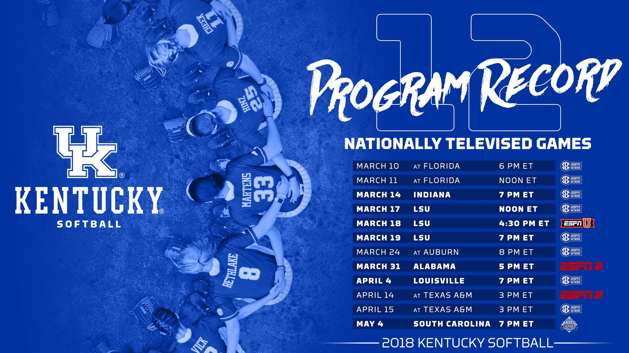 UK Softball Selected for Program-Record 12 National TV Games