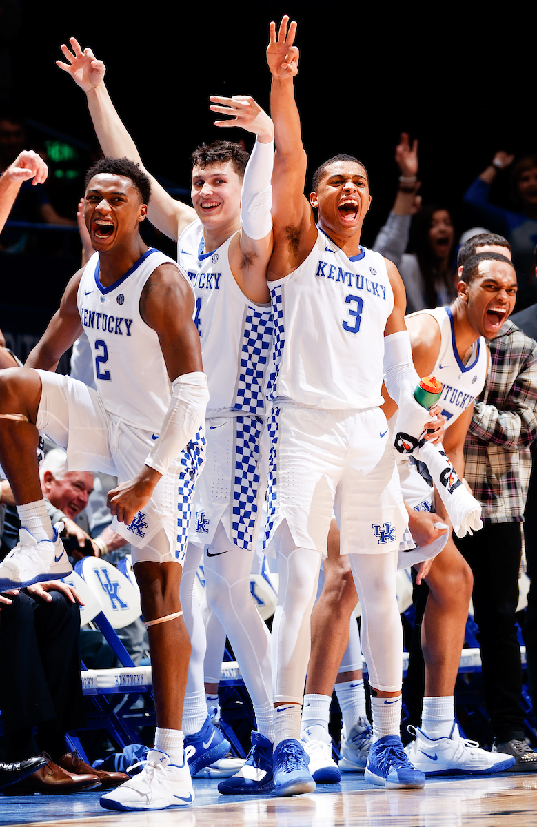 Team. Celebration.The University of Kentucky men's basketball team beats South Carolina 76-48.Photo by Elliott Hess | UK Athletics