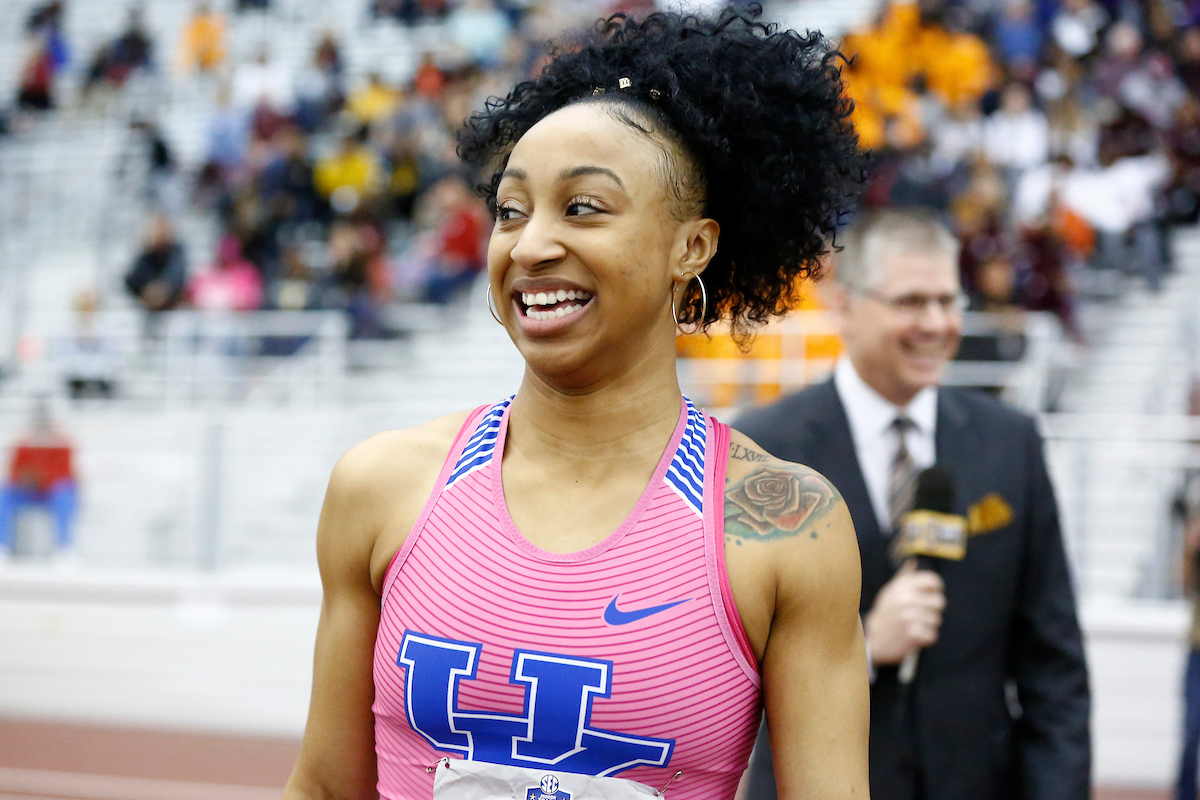 Jasmine Camacho Quinn.

The University of Kentucky track and field team competes in day two of the 2018 SEC Indoor Track and Field Championships at the Gilliam Indoor Track Stadium in College Station, TX., on Sunday, February 25, 2018.

Photo by Chet White | UK Athletics