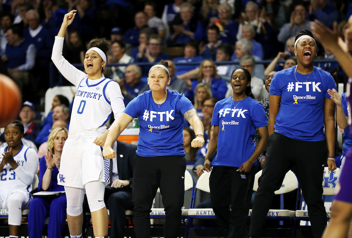 Celebration, Sabrina Haines

The UK Women's Basketball team beat LSU on Senior Day on Sunday, February 24, 2019.

Photo by Britney Howard | UK Athletics