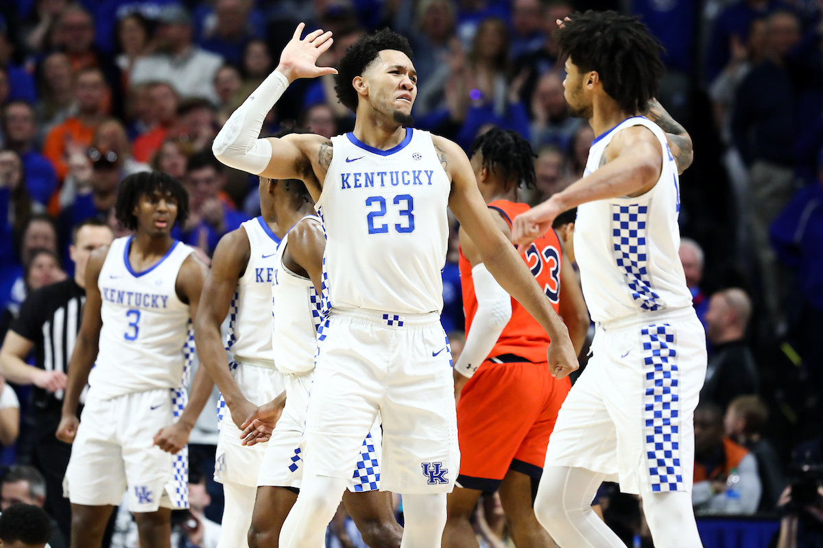 EJ Montgomery. Nick Richards. Tyrese Maxey.

UK beat Auburn 73-66.

Photo by Elliott Hess | UK Athletics