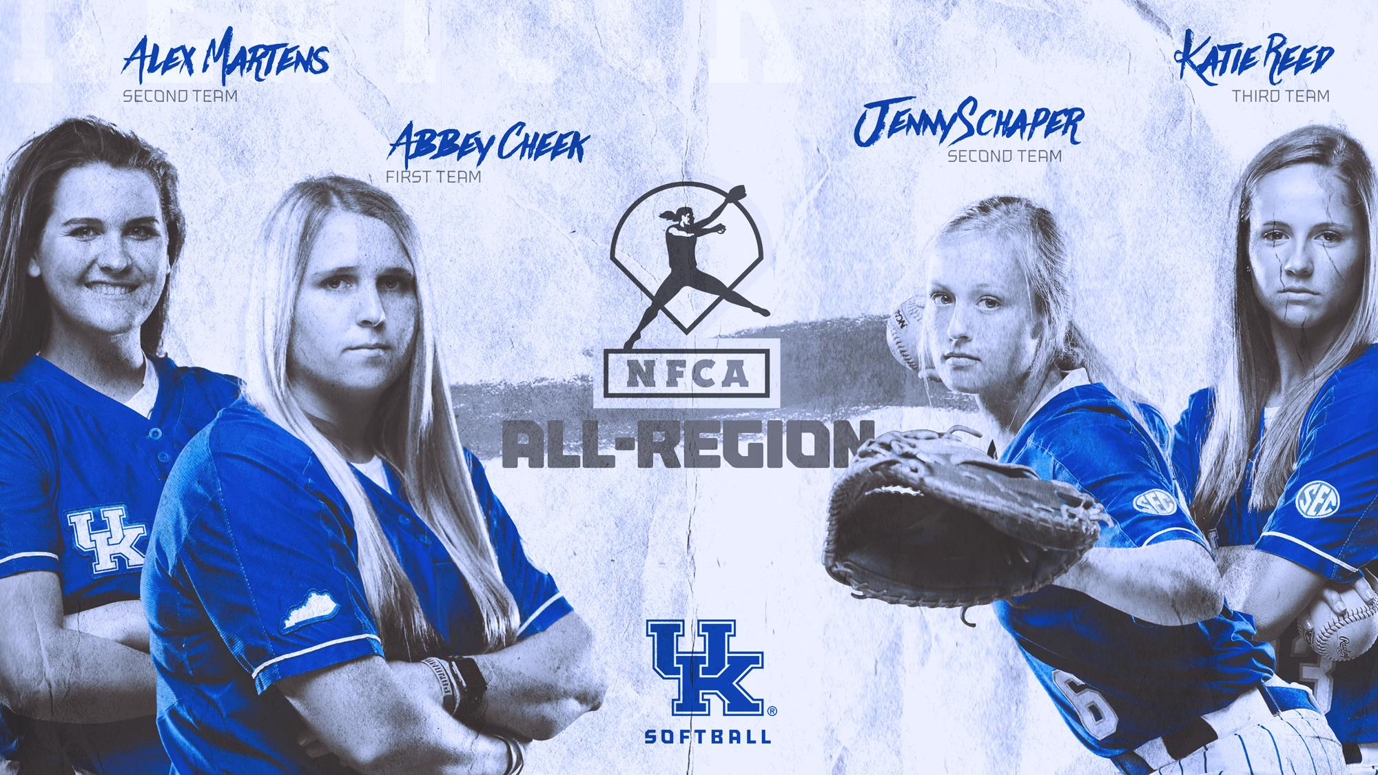 Cheek, Schaper, Martens and Reed Voted to NFCA All-Region Team